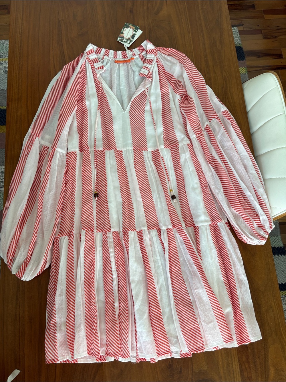 NEW Tuckernuck Oliphant Whistler Coral Striped Balloon Sleeve Dress Size Small - Picture 3 of 8